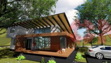 locuinta individuala, casa Splendor, proiect locuinta, parter si mansarda, locuinta incapatoare, Cad-on.ro, curte, gradina, terasa, locuinta mare, geamuri sticla