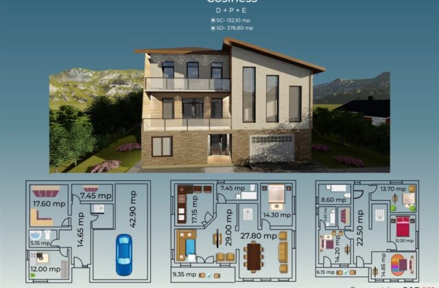 locuinta individuala, casa Cosiness, proiect locuinta, demisol, parter, etaj, locuinta incapatoare, Cad-on.ro, curte, gradina, terasa, locuinta mare, geamuri sticla mari