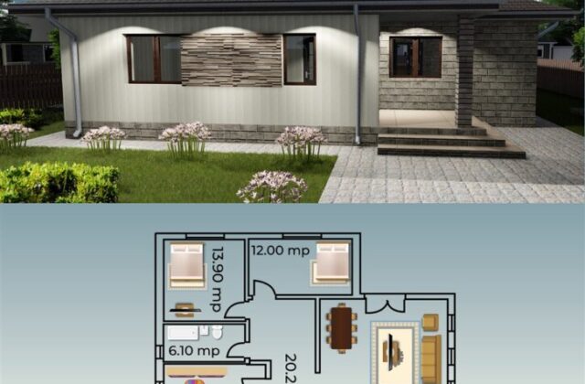 locuinta individuala, casa Kristall, proiect locuinta, parter, locuinta incapatoare, Cad-on.ro, curte, gradina, terasa, locuinta mica