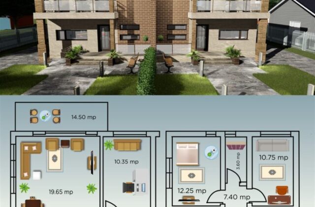 locuinta individuala, casa Avangarde, duplex, proiect locuinta, parter si mansarda, locuinta incapatoare, Cad-on.ro, curte, gradina, terasa, locuinta mica